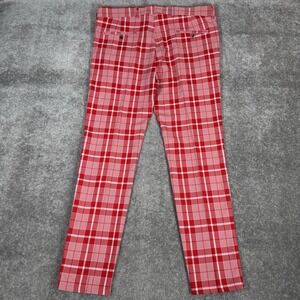 DJ Plus Pants Men's 36x30 Red Plaid Straight Leg Lightweight Rockabilly Disco